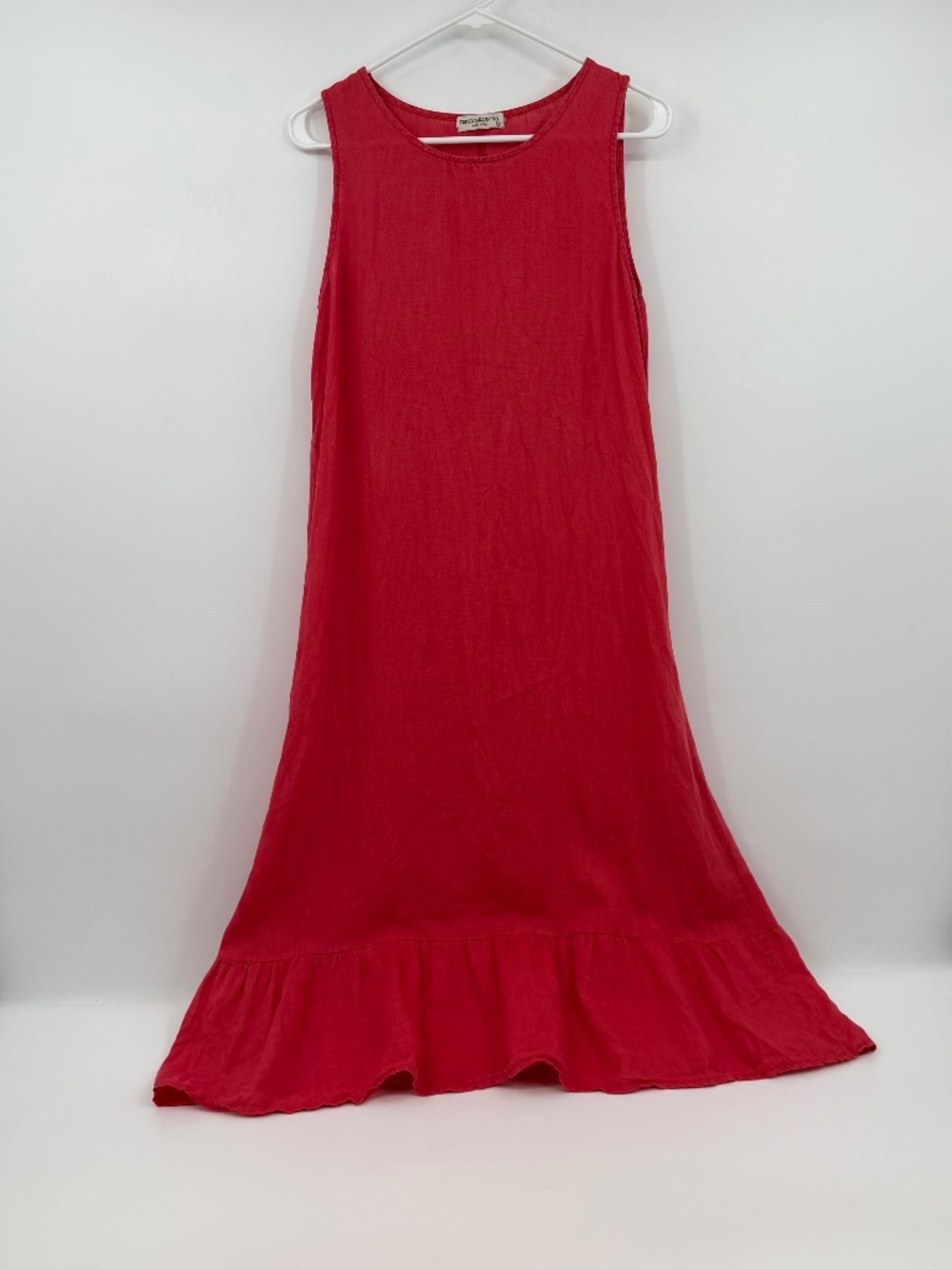 Terzo Millennio Linen Dress Women XS Red Orange Sleeveless Ruffle Midi Lagenlook